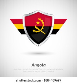 Elegant glossy shield for Angola country with happy independence day of Angola greeting background