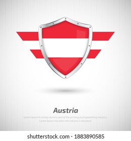 Elegant glossy shield for Austria country with happy national day of Austria greeting background