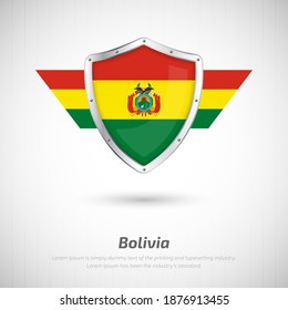 Elegant glossy shield for Bolivia country with happy independence day of Bolivia greeting background