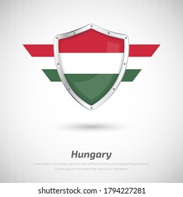 Elegant glossy shield for Hungary country with happy national day of Hungary greeting background