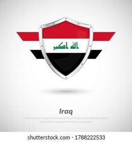 Elegant glossy shield for Iraq country with happy independence day of Iraq greeting background