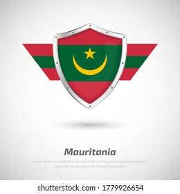 Elegant glossy shield for Mauritania country with happy independence day of Mauritania greeting background
