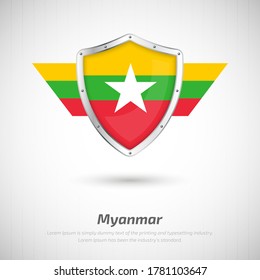 Elegant glossy shield for Myanmar country with happy independence day of Myanmar greeting background