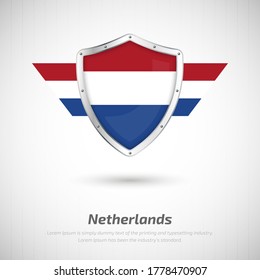 Elegant glossy shield for Netherlands country with happy independence day of Netherlands greeting background