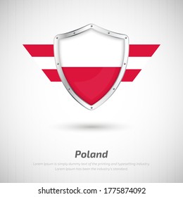 Elegant glossy shield for Poland country with happy independence day of Poland greeting background