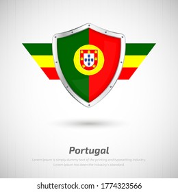 Elegant glossy shield for Portugal country with happy independence day of Portugal greeting background