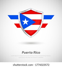 Elegant glossy shield for Puerto Rico country with happy constitution day of Puerto Rico greeting background