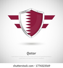 Elegant glossy shield for Qatar country with happy independence day of Qatar greeting background