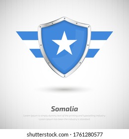 Elegante y brillante escudo para el país somalí con feliz Día de la Independencia de Somalia como telón de fondo