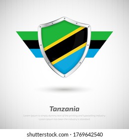 Elegant glossy shield for Tanzania country with happy independence day of Tanzania greeting background