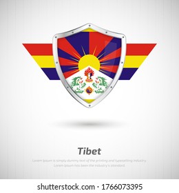 Elegant Glossy Shield For Tibet Country With Happy Independence Day Of Tibet Greeting Background