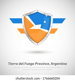 Eleganter Hochglanz-Schild für die Provinz Tierra del Fuego Argentinien Land mit glücklichem Nationalfeiertag Tierra del Fuego Provinz Argentinien Grußhintergrund