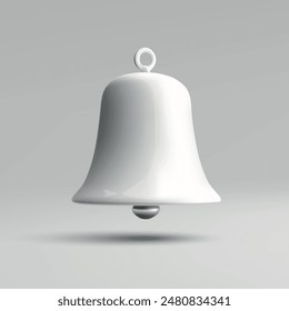 Elegant glossy white bell suspended against a soft gray backdrop