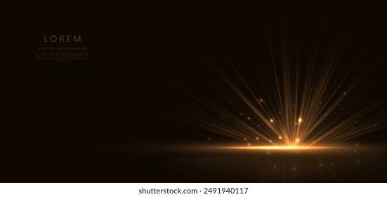 Elegantes líneas de iluminación doradas brillantes sobre fondo oscuro con efecto de iluminación y brillo con espacio de copia para el texto. Diseño de lujo. Ilustración vectorial