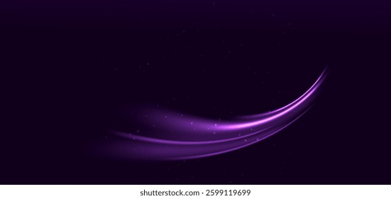 Elegant glowing purple curved rays on dark purple background. Vector illustration