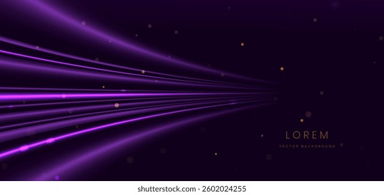 Elegant glowing purple curved rays on dark purple background. Vector illustration