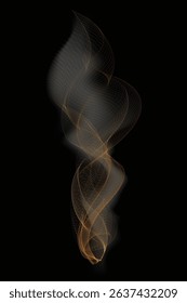 Elegant glowing smoke flame design with golden lines and abstract curves, ideal for backgrounds, digital art, and decorative visuals in modern or futuristic projects.