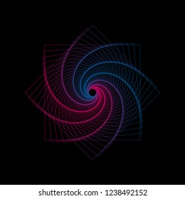 Elegant glowing square. Tunnel abstract. Twisted lines. Space tunnel.Vector illustration.