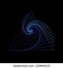 Elegant glowing triangle. Tunnel abstract. Twisted lines. Space tunnel.Vector illustration.