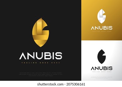 Elegant God Anubis Logo Design Template. Golden Anubis Head Icon or Symbol