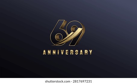 Elegant Gold 3D Rise Arrow Number 69th, 69th Happy Anniversary with Simplicity, Geometric and Modern.