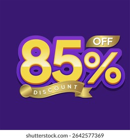 Elegant Gold 85% Off Discount Label with Purple Background for Seasonal Promotions