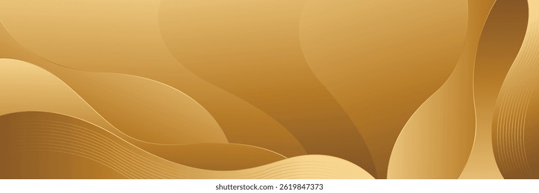 Elegant gold abstract luxury banner background. Modern wave design. Suitable for web banners, invitations, awards, events, sales, templates, covers, pages, and headers