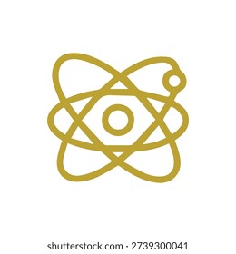 Elegant gold atom symbol vector illustration. This clean and simple design represents physics, chemistry, and nuclear energy concepts.