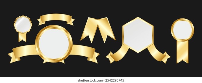 Elegant Gold Award Ribbons and Badge Vector Set EPS Illustration for Certificate, Achievement, and Recognition Design Templates