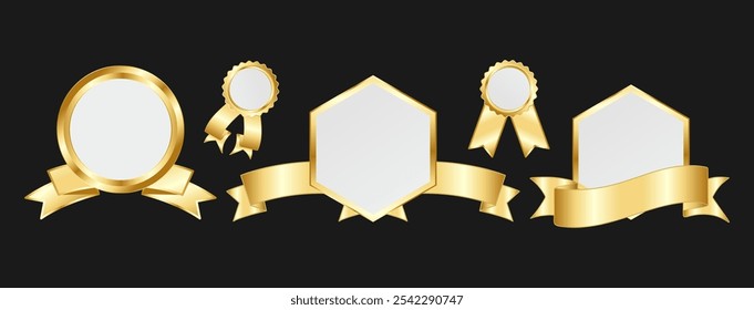 Elegant Gold Award Ribbons and Badge Vector Set EPS Illustration for Certificate, Achievement, and Recognition Design Templates