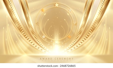 Elegante fondo dorado con estrellas y detalles de lujo, perfecto para ceremonias de premios, eventos de gala y celebraciones prestigiosas. Ilustración vectorial.