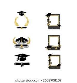 Elegant gold badge and frame design for graduation, symbolizing achievement, honor, success, celebration, prestige, and excellence.