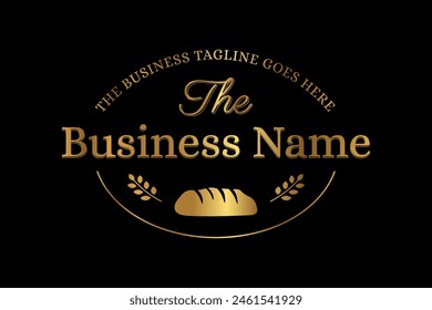 Elegant Gold Bakery Logo with Bread Loaf Illustration in Badge Stamp Style