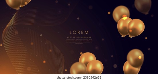 Elegant gold balloon and ribbon gold lines shining. Celebration party happy concept. Vector illustration