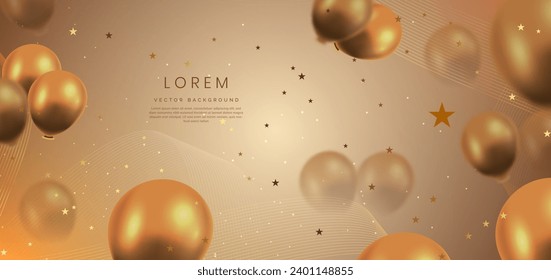 Elegant gold balloon and ribbon gold lines shining. Celebration party happy concept. Vector illustration