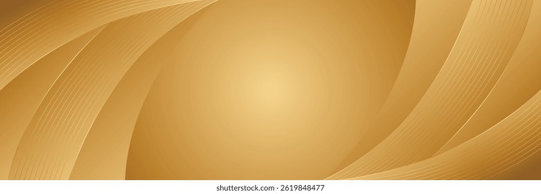 Elegant Gold Banner Background with Abstract Smooth Curves in Luxury Style. Suitable for web banners, templates, cards, covers, awards, sales, events, pages and more