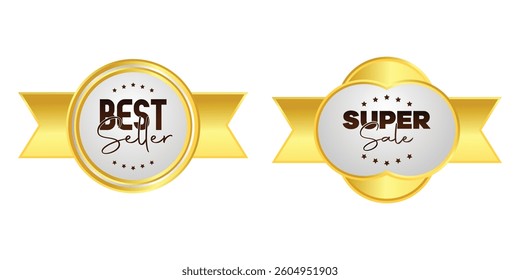 Elegant Gold "Best Seller" and "Super Sale" Ribbons for Online Promotions