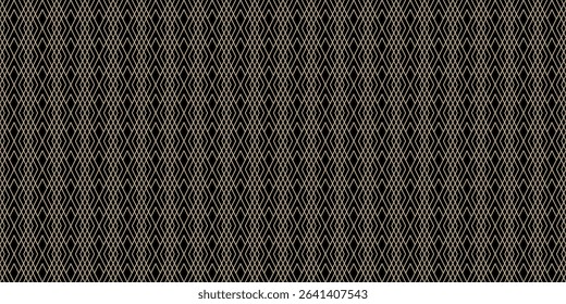 Elegant gold and black abstract geometric seamless pattern. Rhombus, diamond shapes repeatable background for textile, wrapping paper, wallpaper, book cover, invitation card, packaging design.