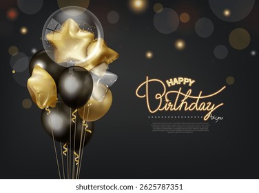 Elegant Gold and Black Balloon Birthday Card