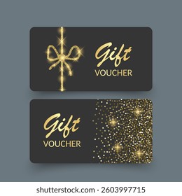 Elegant Gold and Black Gift Voucher with Golden Bow and Glitter
