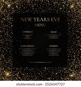 Elegantes Gold und schwarzes Silvester Menü Design