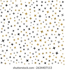 Elegant Gold, Black, and Silver Star Pattern on White Background. Perfect for Festive, Holiday, and Celebration Designs
