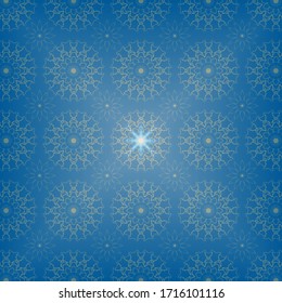 Elegant gold blue mandala seamless pattern design. Perfect for backgrounds and wallpaper designs. 
