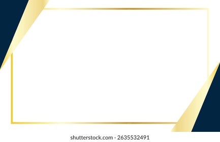Elegant gold border frame on a white background with dark blue and gold corner accents. Perfect for invitations, certificates, announcements, or luxury branding with a modern, clean look.
