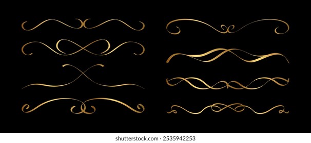 Elegant Gold Calligraphic Divider Separator Set in Victorian Cursive Flourish Style