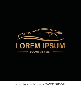 Elegant gold car silhouette with abstract lines and placeholder text.