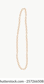 Elegant gold chain necklace with interlocking links. Gold chain adds a touch of luxury. Perfect for layering, this gold chain is a versatile accessory. Aesthetic vector illustration isolated on white.