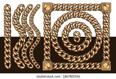 Elegant gold chain pattern brush in vintage style isolated vector illustration