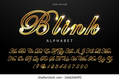 Elegant Gold Colored Metal Chrome Uppercase Alphabet Font. Luxury typography classic style golden font. Vector design can use set for logo, Celebration Poster, Invitation.