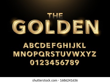 Elegant Gold Coloured Metal Chrome alphabet font. Typography classic style golden font set for logo, Poster, Invitation. vector illustration